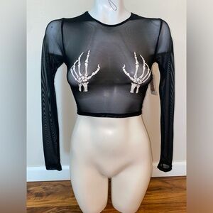 Spencer’s Black Skeleton Hand NWT Crop Top